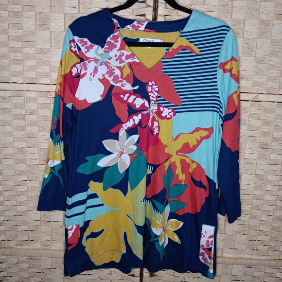 Two Chico's Tops Tropical Long 3/4 Sleeve Pima Cotton Modal Blends 12 - Picture 7 of 13